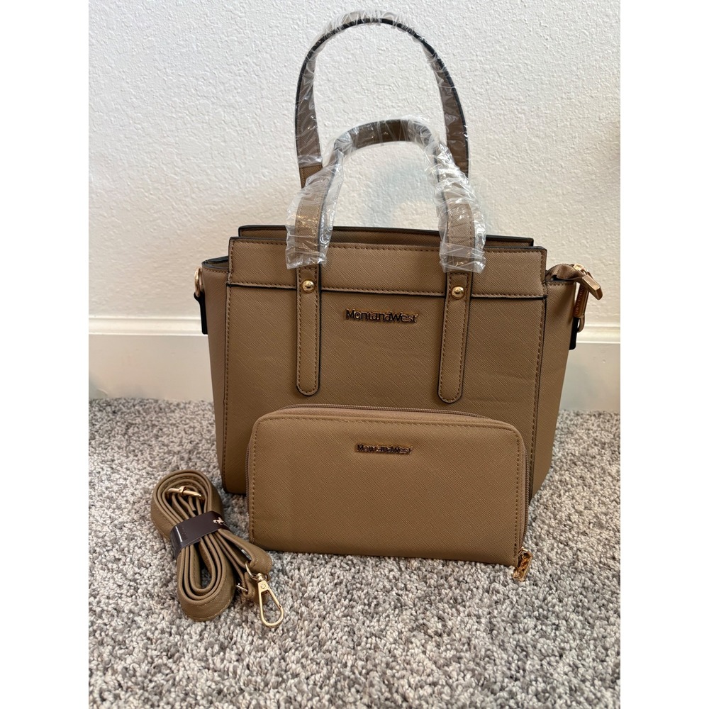 Montana West Satchel Handbag Wallet Set Tan Crossbody Shoulder Bag NWT